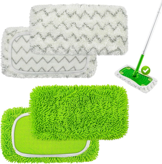 4 Pack Reusable Mop Pads Compatible with Swier Sweeper Mop,Wet Pads Reill & Dry Sweeping Cloths,Chenille & V1259-DP01-D-210