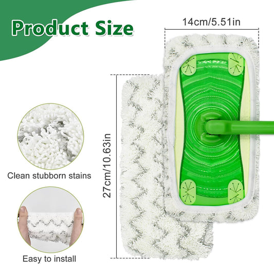 4 Pack Reusable Mop Pads Compatible with Swier Sweeper Mop,Wet Pads Reill & Dry Sweeping Cloths,Chenille & V1259-DP01-D-210
