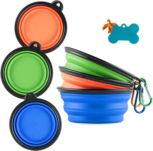 3 Collapsible Silicone Dog Bowl, oldable Expandable Cup Dish or Small Pet Cat ood Water eeding Portable V1259-DP01-D-212