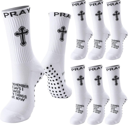 4 Pairs Christian Cross Socks Cross Grip Soccer Sock Anti Slip with Bible Verse Card I Still Remember The Day V1259-DP01-D-216