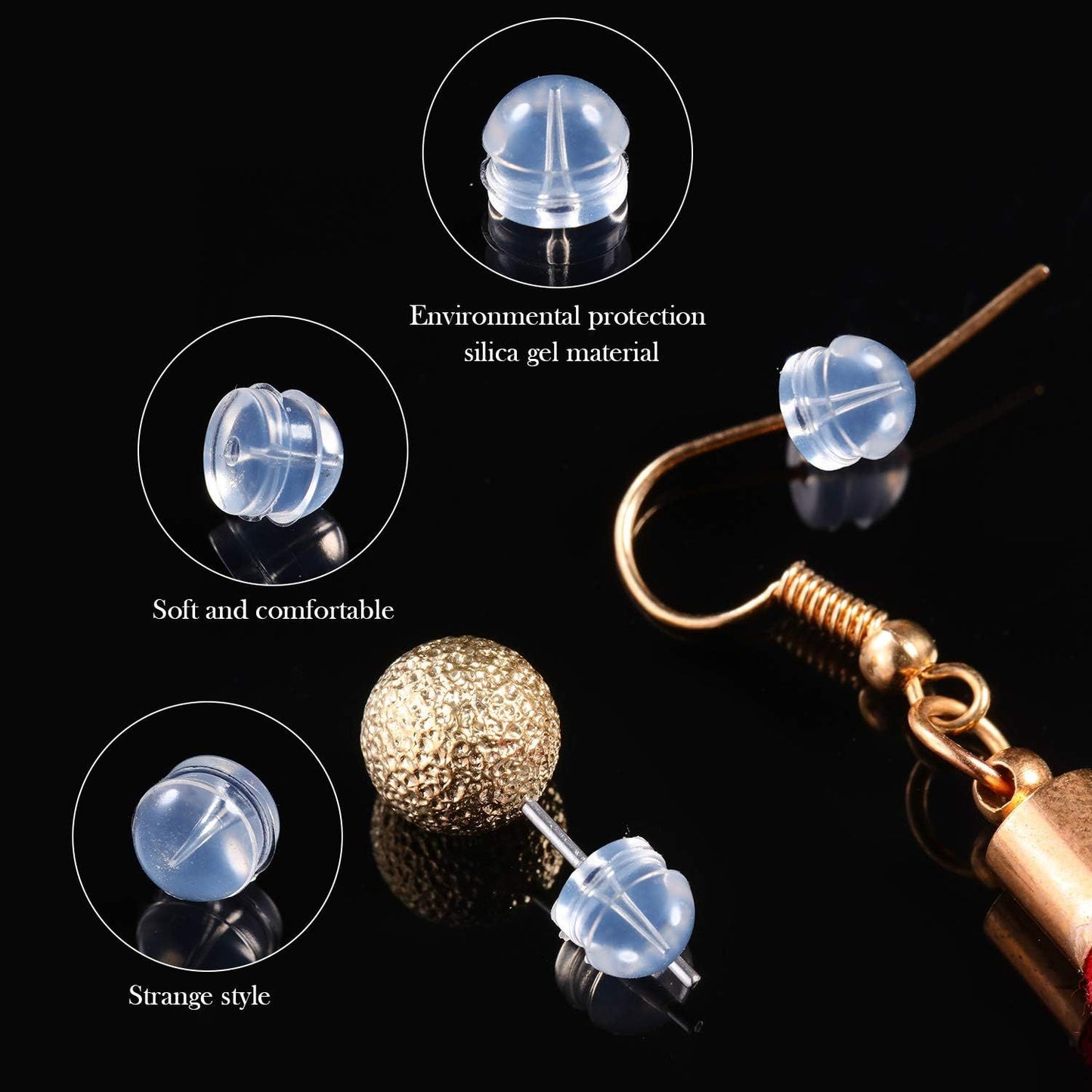 100 Pieces Clear Earring Backs Hamburger Shaped Saety Backs Secure Locking Silicone Earring Backs Stopper or V1259-DP01-D-219