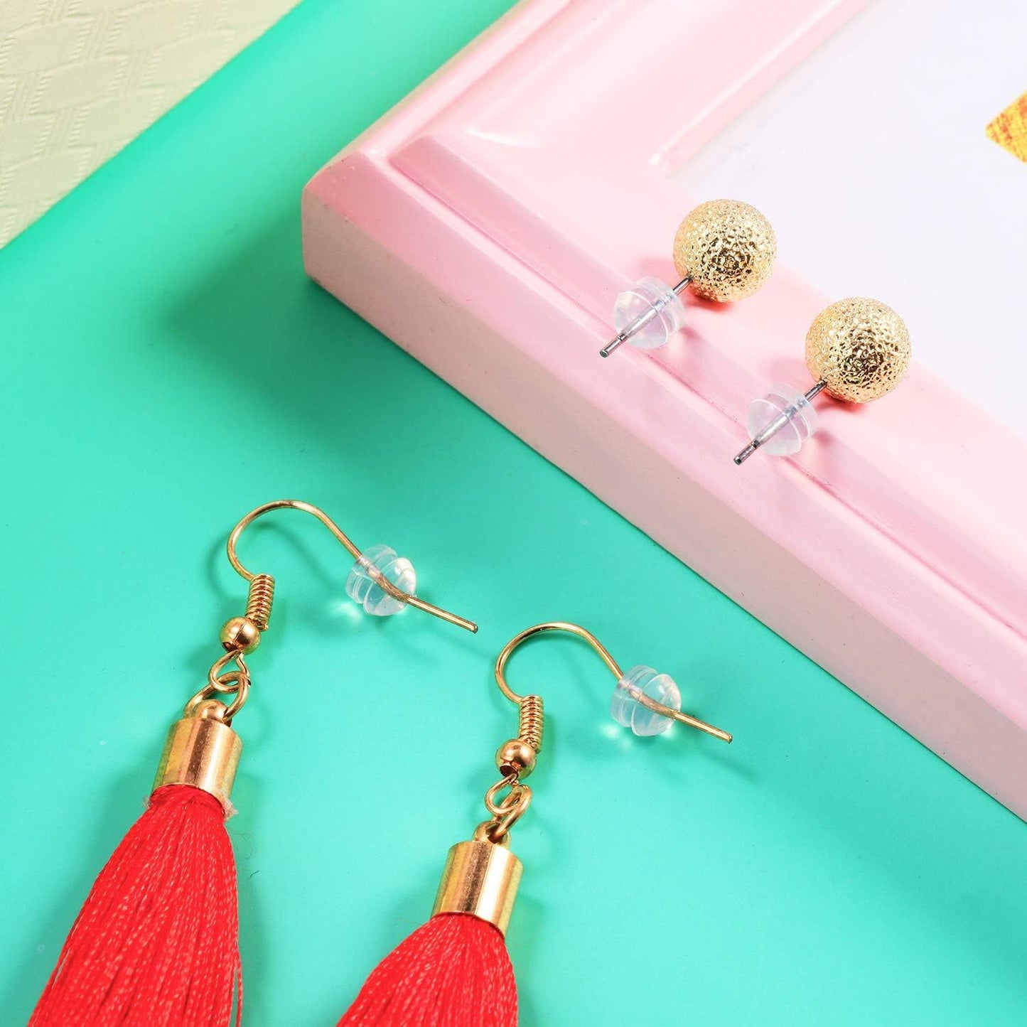 100 Pieces Clear Earring Backs Hamburger Shaped Saety Backs Secure Locking Silicone Earring Backs Stopper or V1259-DP01-D-219