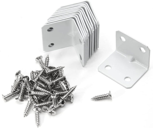 Biaungdo 12 Pcs White Metal Corner Brace, 26 x 26 x 32mm L Shape Shelf Bracket, 90 Degree Right Angle L V1259-DP01-D-22