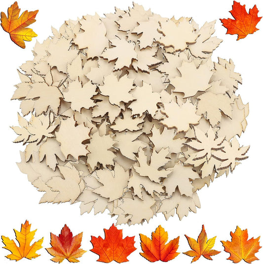 80 Pieces Thanksgiving Wooden Maple Lea Cutout Uninished Blank Wooden Slice Maple Lea Shaped Wood Pieces 1.2 V1259-DP01-D-224