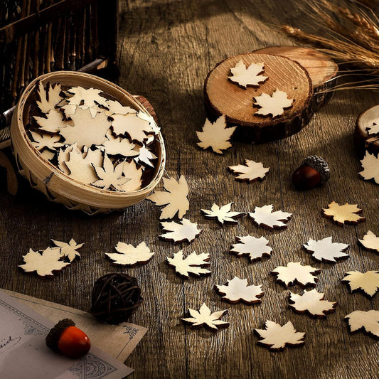 80 Pieces Thanksgiving Wooden Maple Lea Cutout Uninished Blank Wooden Slice Maple Lea Shaped Wood Pieces 1.2 V1259-DP01-D-224