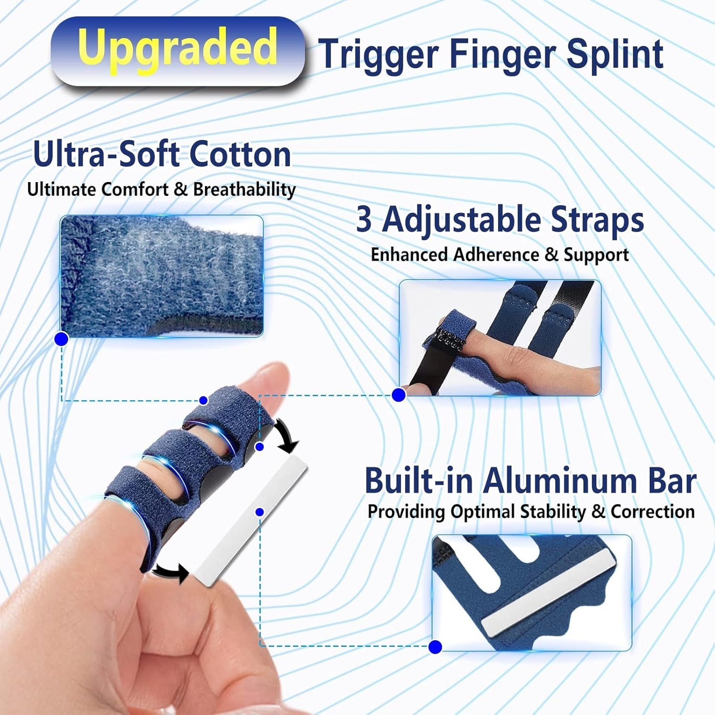 4 Pcs Upgraded Trigger inger Splint: Trigger inger Brace Support with 3 Adjustable ixing Belt, inger V1259-DP01-D-227