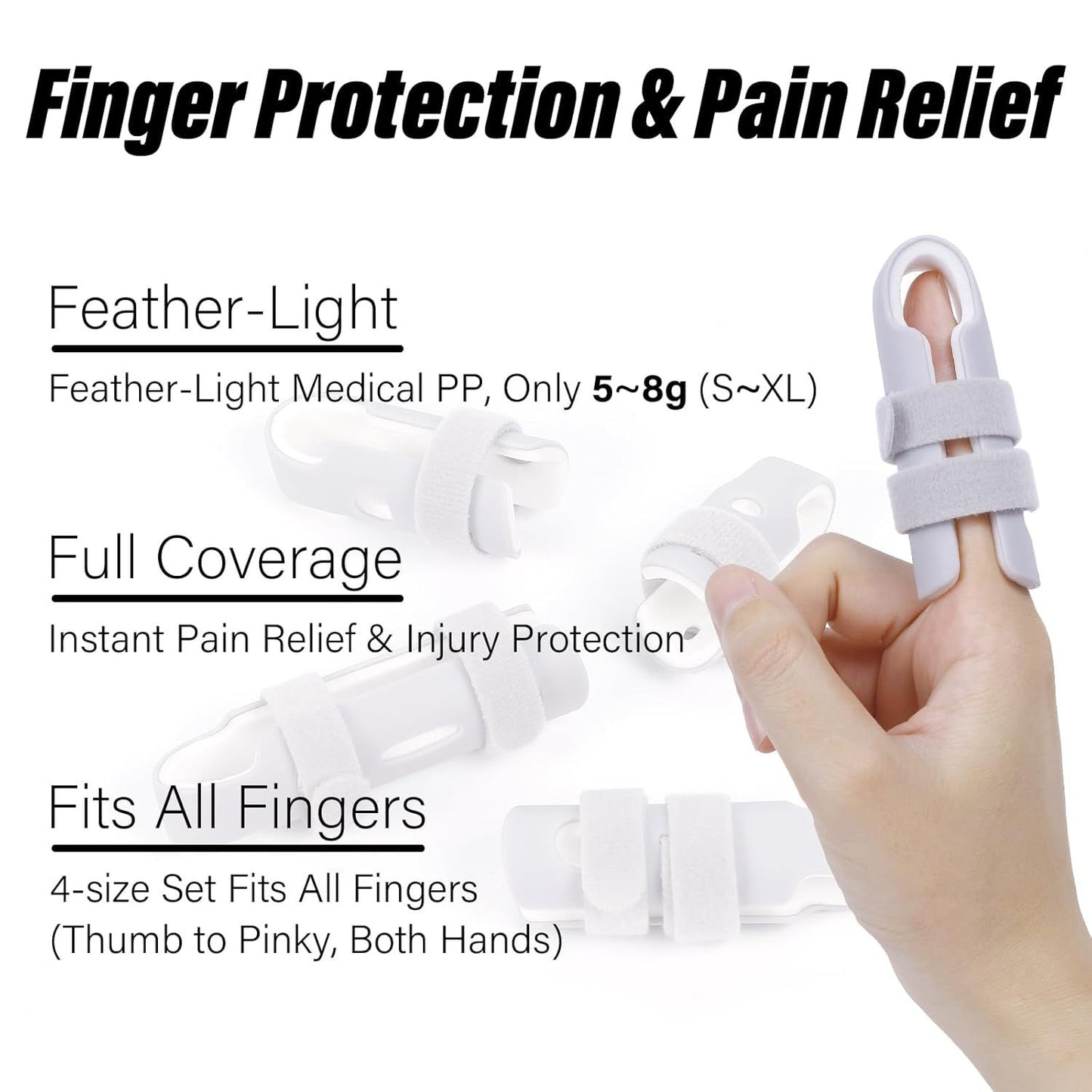 Lightweight inger Splint, 4 Graduated inger Braces Support or Thumb/Middle/Ring/Index/Pinky, Stabilizer V1259-DP01-D-228
