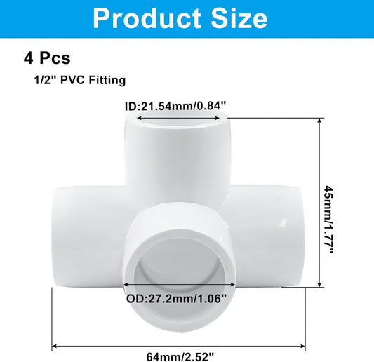 Biaungdo 4 Pcs 1/2" PVC Pipe Fitting, 4 Way Elbow Pipe Connector Furniture Grade Corner Fittings PVC Elbow V1259-DP01-D-23