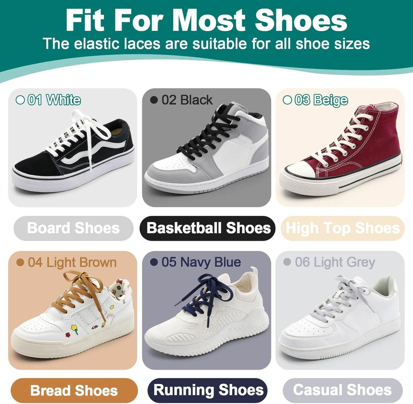 lat Elastic Shoe Laces: Stretch Shoelaces or Sneakers 2 Pair V1259-DP01-D-234
