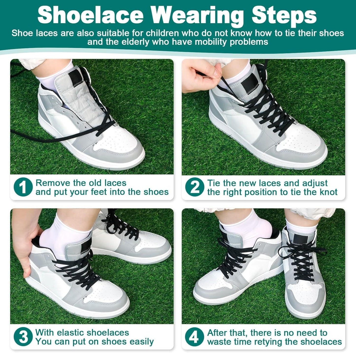 lat Elastic Shoe Laces: Stretch Shoelaces or Sneakers 2 Pair V1259-DP01-D-234