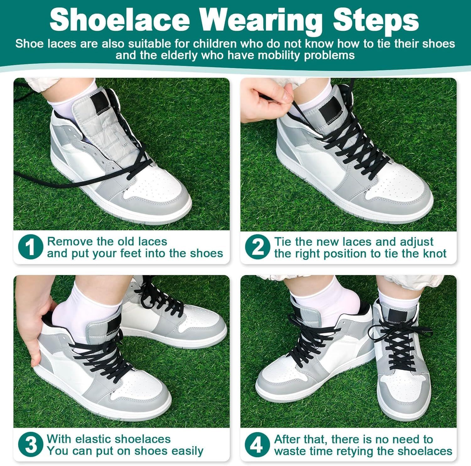 lat Elastic Shoe Laces: Stretch Shoelaces or Sneakers 2 Pair V1259-DP01-D-234