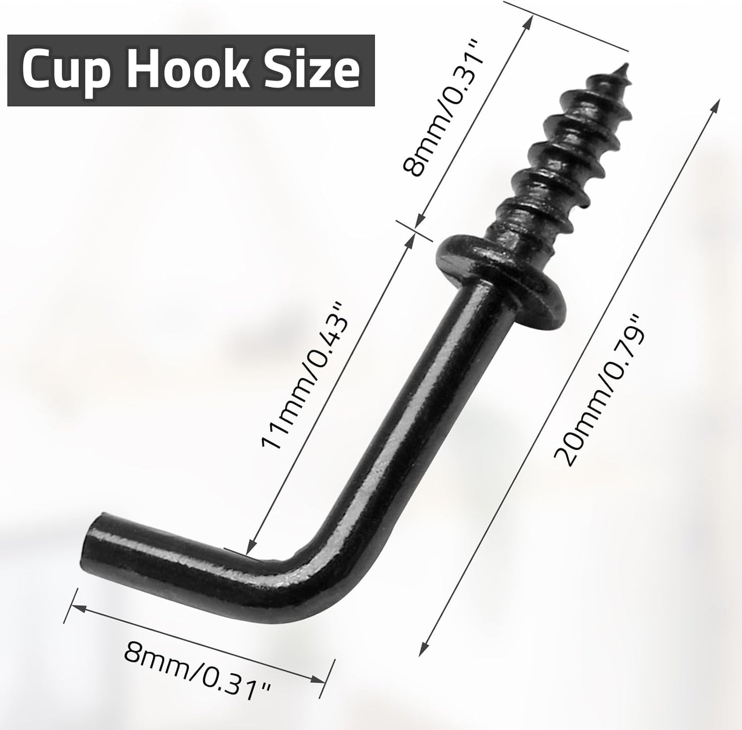 Biaungdo 100 Pack 1/2" L Hooks, Black Screw in Hooks Small L Shaped Hooks Right Angle Screw Hooks 7 Shape V1259-DP01-D-24