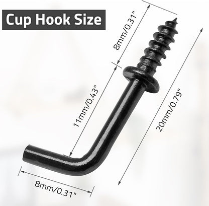 Biaungdo 100 Pack 1/2" L Hooks, Black Screw in Hooks Small L Shaped Hooks Right Angle Screw Hooks 7 Shape V1259-DP01-D-24