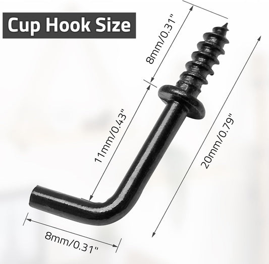 Biaungdo 100 Pack 1/2" L Hooks, Black Screw in Hooks Small L Shaped Hooks Right Angle Screw Hooks 7 Shape V1259-DP01-D-24