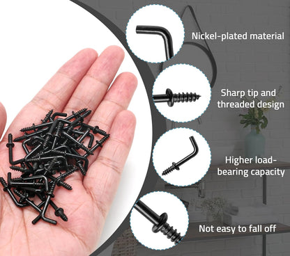 Biaungdo 100 Pack 1/2" L Hooks, Black Screw in Hooks Small L Shaped Hooks Right Angle Screw Hooks 7 Shape V1259-DP01-D-24