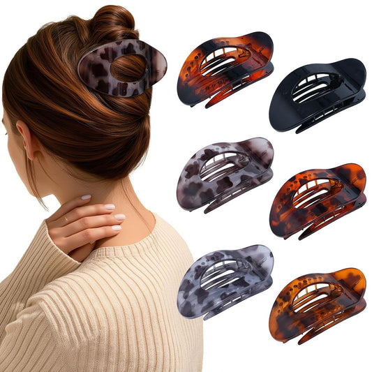 lat Hair Clips or Women 4.33" Lay lat Claw Clip or Hair 6Pcs Round Large Hair Claw Clips (Glossy - Leopard V1259-DP01-D-242