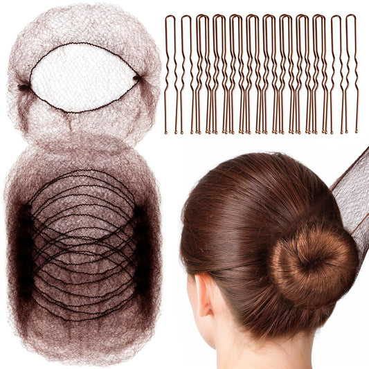 Hair Accessories Set: 20PCS Mesh Hair Nets Invisible and 40PCS U Shaped Hair Pins or Women, Girls, Ballet Bun V1259-DP01-D-252