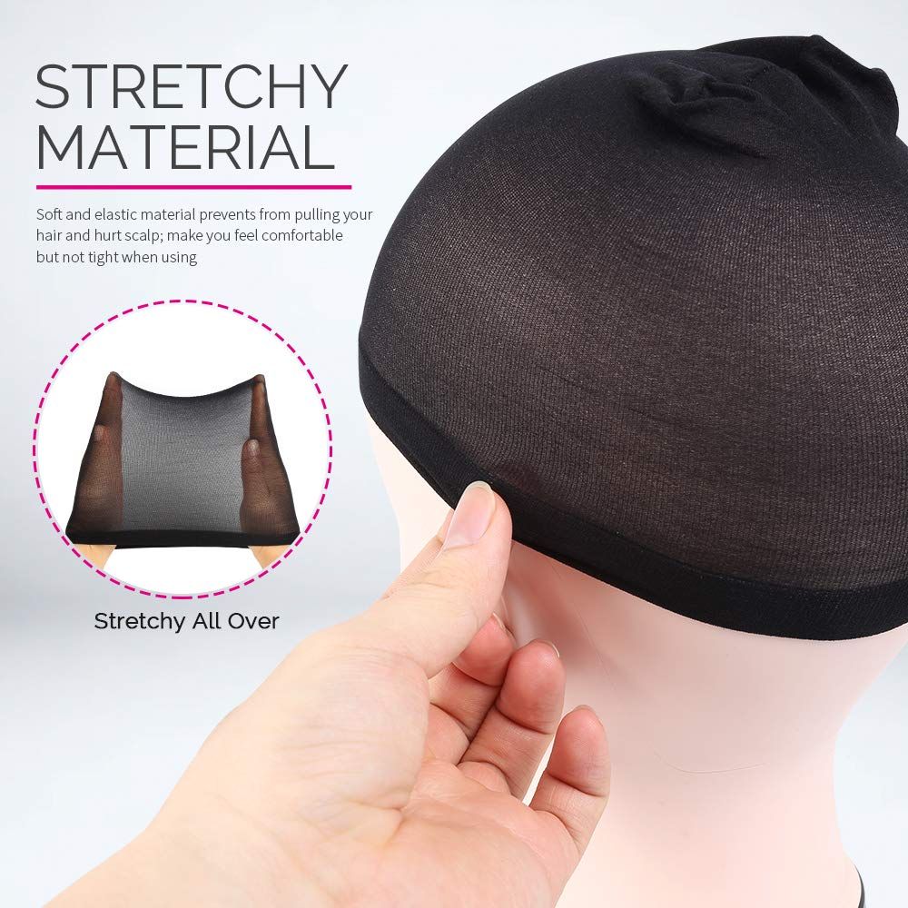 Wig Cap, Nylon Wig Caps, 4 Pieces Stocking Wig Caps or Women (Black) V1259-DP01-D-254