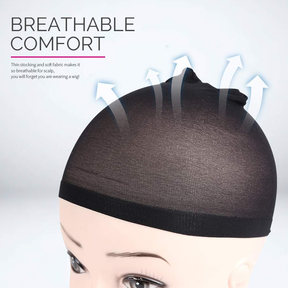 Wig Cap, Nylon Wig Caps, 4 Pieces Stocking Wig Caps or Women (Black) V1259-DP01-D-254