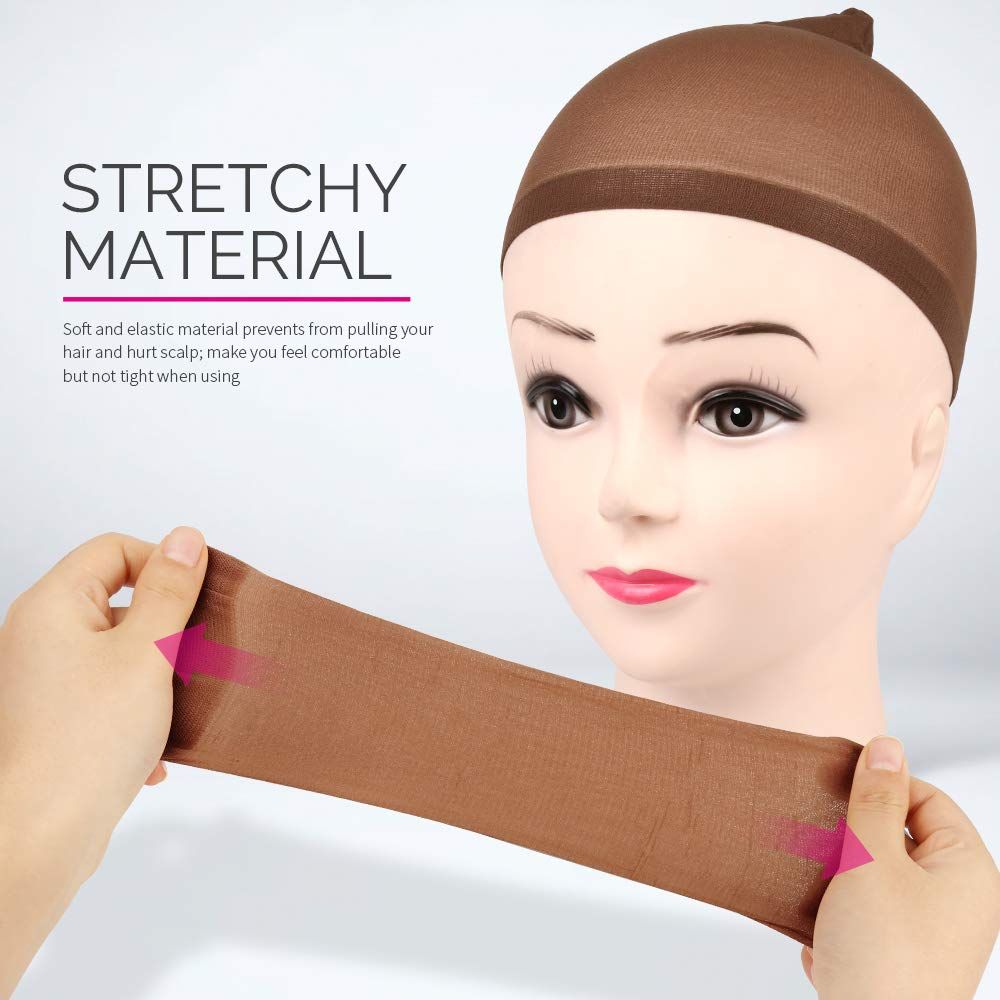Wig Cap, 4 pieces Dark Brown Stocking Wig Caps Stretchy Nylon Wig Caps or Women V1259-DP01-D-256