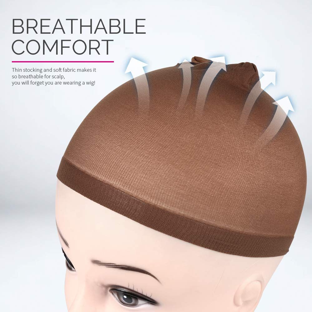 Wig Cap, 4 pieces Dark Brown Stocking Wig Caps Stretchy Nylon Wig Caps or Women V1259-DP01-D-256