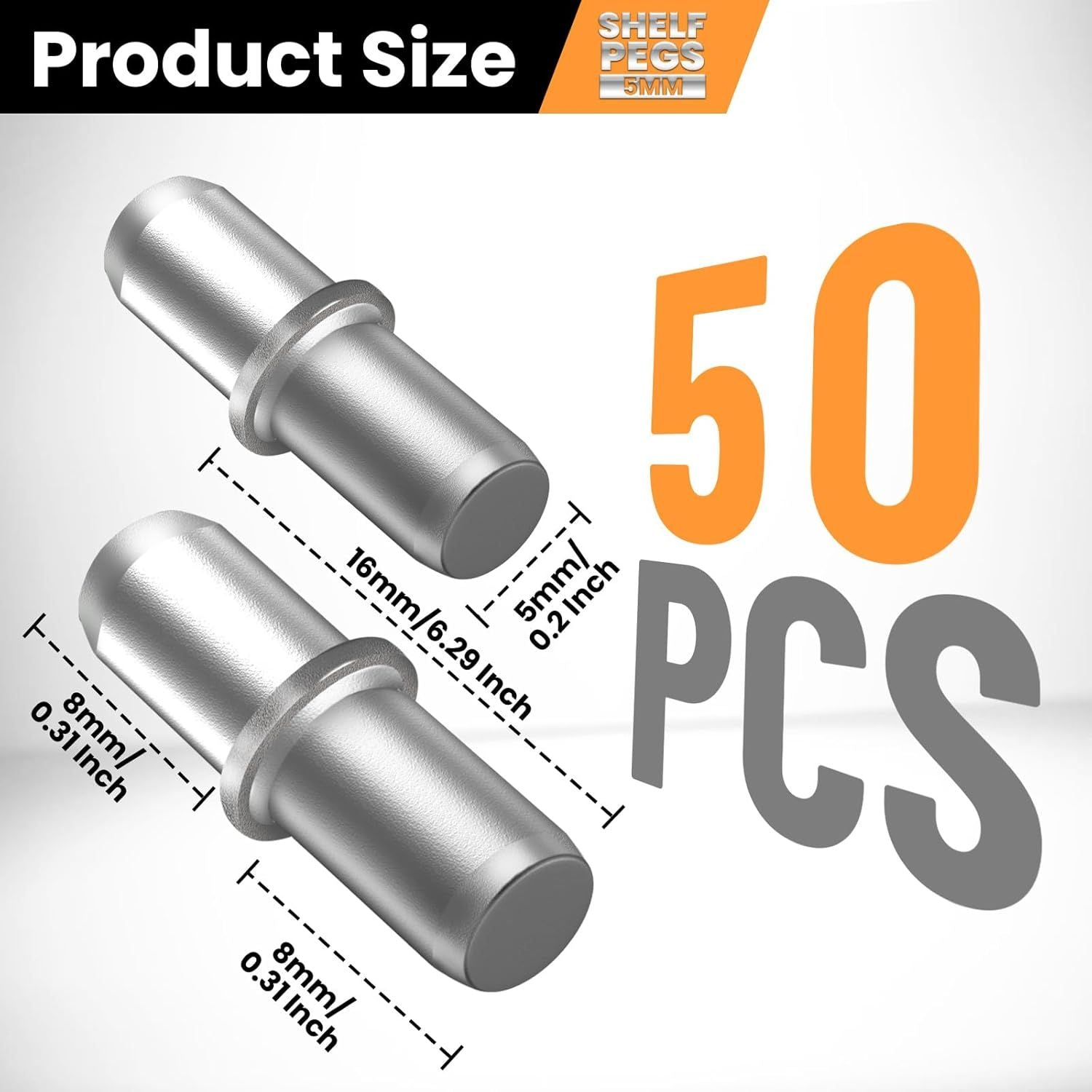 50 Pack Shel Pins, Metal Nickel Support Pegs Cabinet Support Pins or urniture Shelves Bracket V1259-DP01-D-260