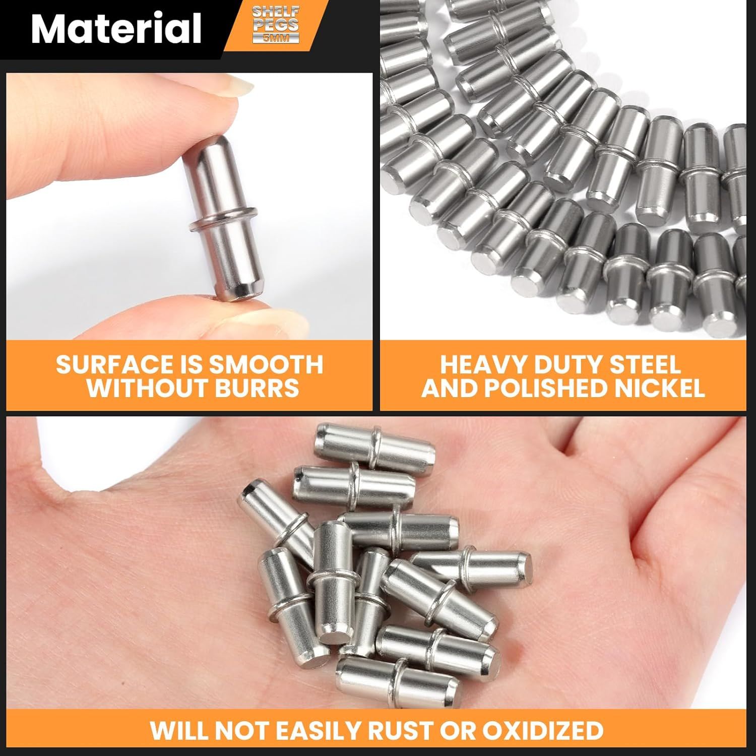 50 Pack Shel Pins, Metal Nickel Support Pegs Cabinet Support Pins or urniture Shelves Bracket V1259-DP01-D-260