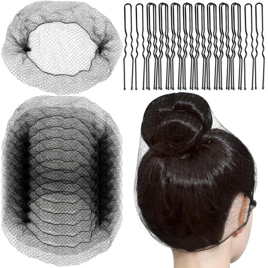 Hair Net or Women Men, Extra Large 60cm Nylon Black Hair Nets or ood Service Workers, 20 Pack Hairnets or V1259-DP01-D-263
