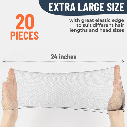 Hair Net or Women Men, Extra Large 60cm Nylon Black Hair Nets or ood Service Workers, 20 Pack Hairnets or V1259-DP01-D-263