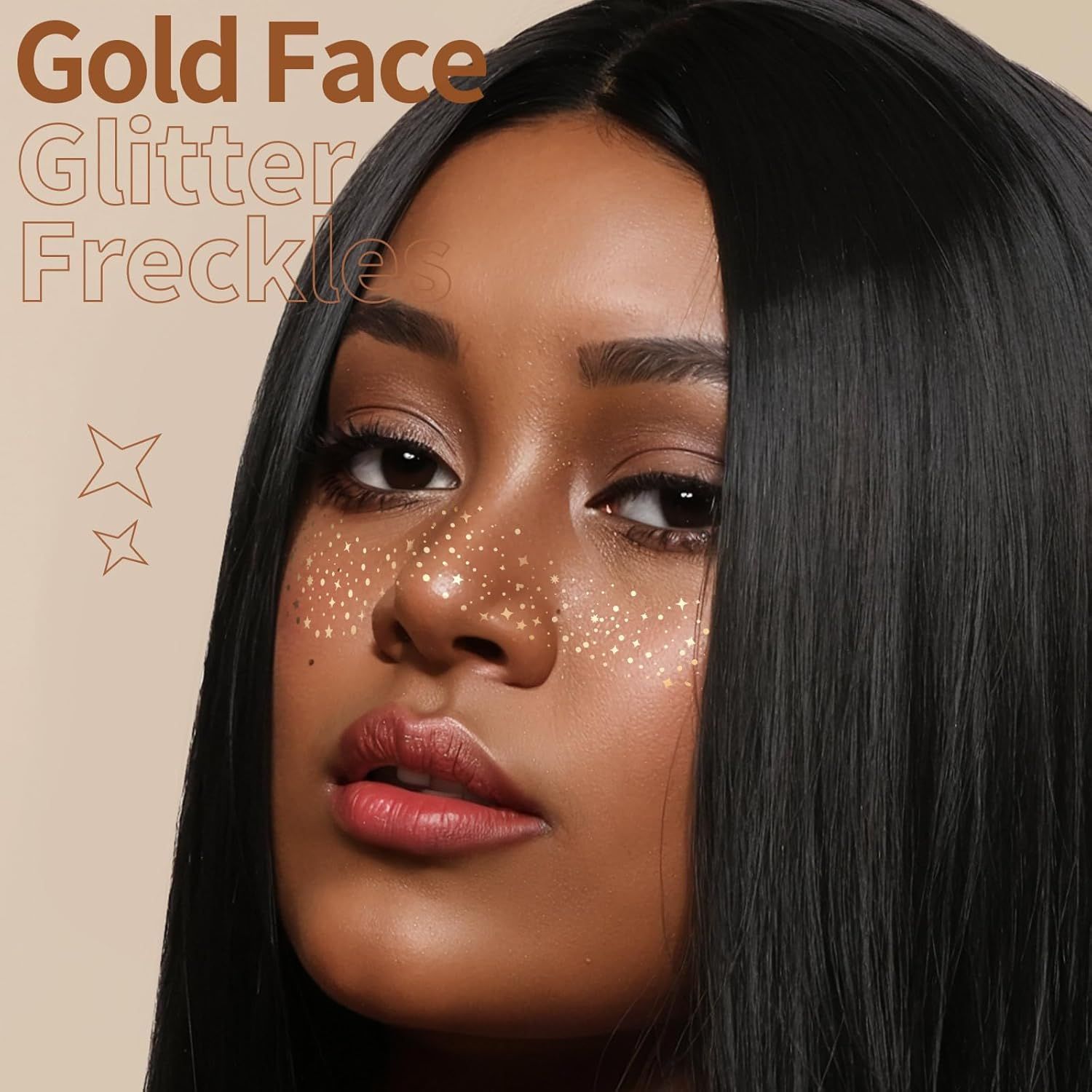 6PCS Glitter reckles ace, Glitter Makeup Speckles. Makeup Patches, ace Speckles or Women, (Gold) V1259-DP01-D-265