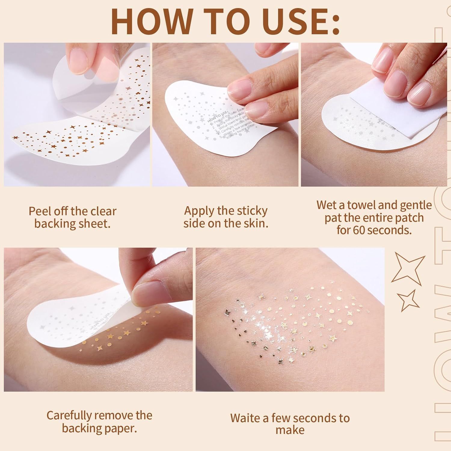 6PCS Glitter reckles ace, Glitter Makeup Speckles. Makeup Patches, ace Speckles or Women, (Gold) V1259-DP01-D-265
