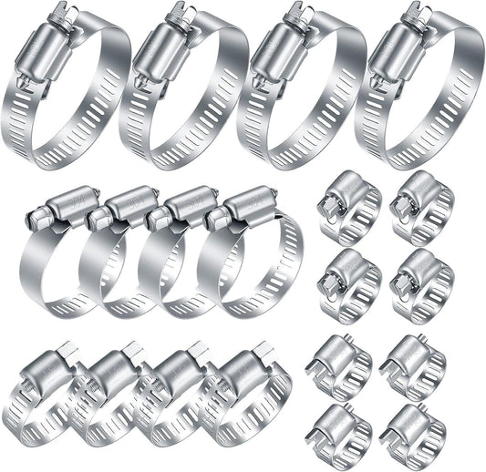 20Pcs Adjustable Stainless Steel Hose Clamps Assortment Kit, 1/4-2 in (6-51mm) Worm Gear Pipe, uel LineHeavy V1259-DP01-D-266