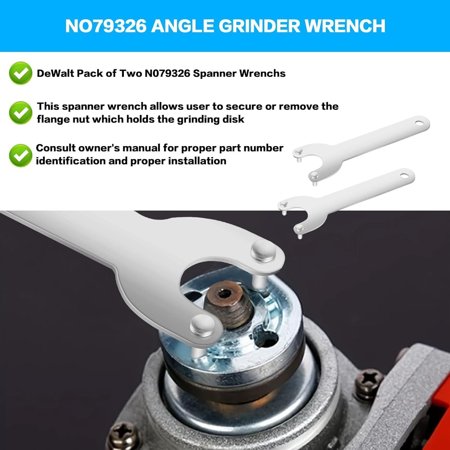 2 Pcs Replacement Angle Grinder Wrenches, Compatible with Dewalt Milwaukee Makita 193465-4 Metabo Bosch 4.5" V1259-DP01-D-269