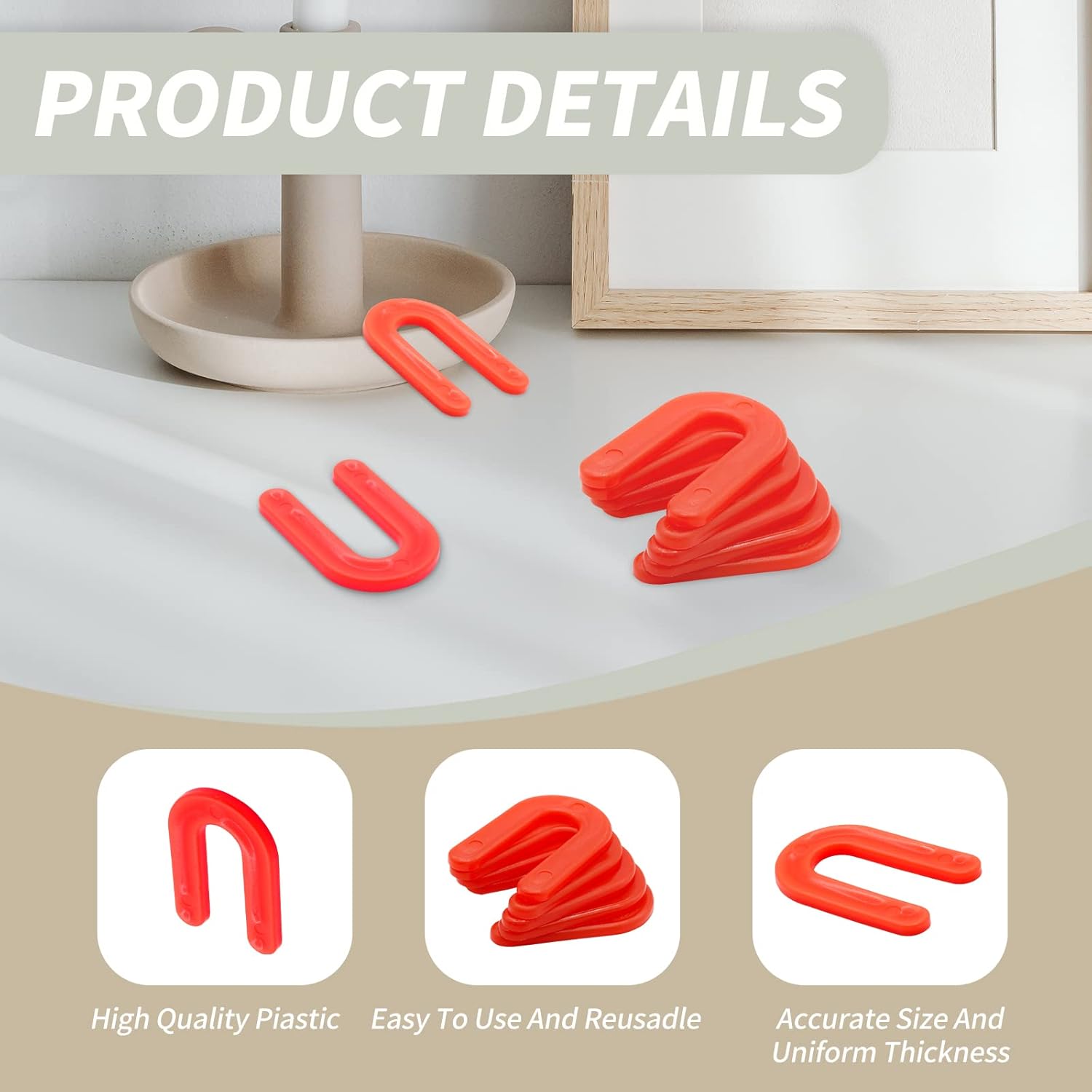 Biaungdo 50 Pcs Horseshoe Shim Tile Spacers, 1/8 Inch U Shape Tile Spacers Plastic Shims Structural Shims for V1259-DP01-D-28
