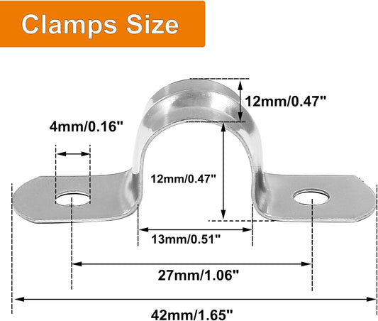 Biaungdo 30 Pcs M12 Rigid Pipe Strap, 1/2" Stainless Steel Two Hole Strap U Bracket Pipe Clamps Heavy Duty V1259-DP01-D-32