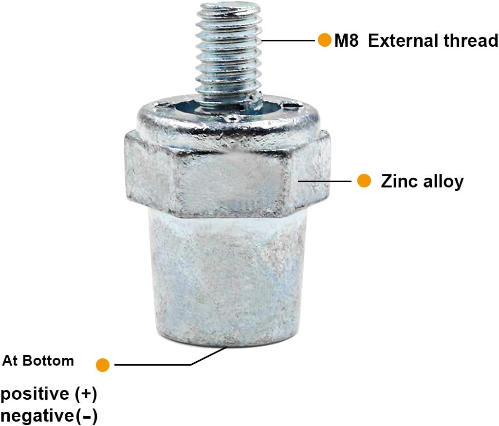 Biaungdo One Pair Zinc Alloy Battery Side Terminal Charging Posts Fit 8mm Positive (+) or Negative (-) V1259-DP01-D-36