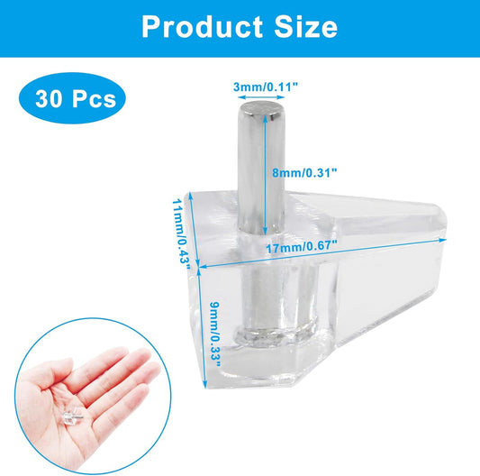 Biaungdo Clear Shelf Support Pegs, 30 Pcs 3mm Plastic Shelf Pins Small Cabinet Shelf Pegs Shelf Holder Pins V1259-DP01-D-39