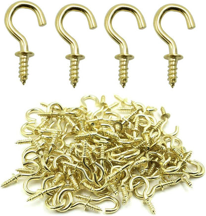 Biaungdo 100 Pcs 1/2" Ceiling Cups Hooks Screw Hooks Ceiling Cup Hooks Self-Tapping Screws Hooks Gold V1259-DP01-D-4