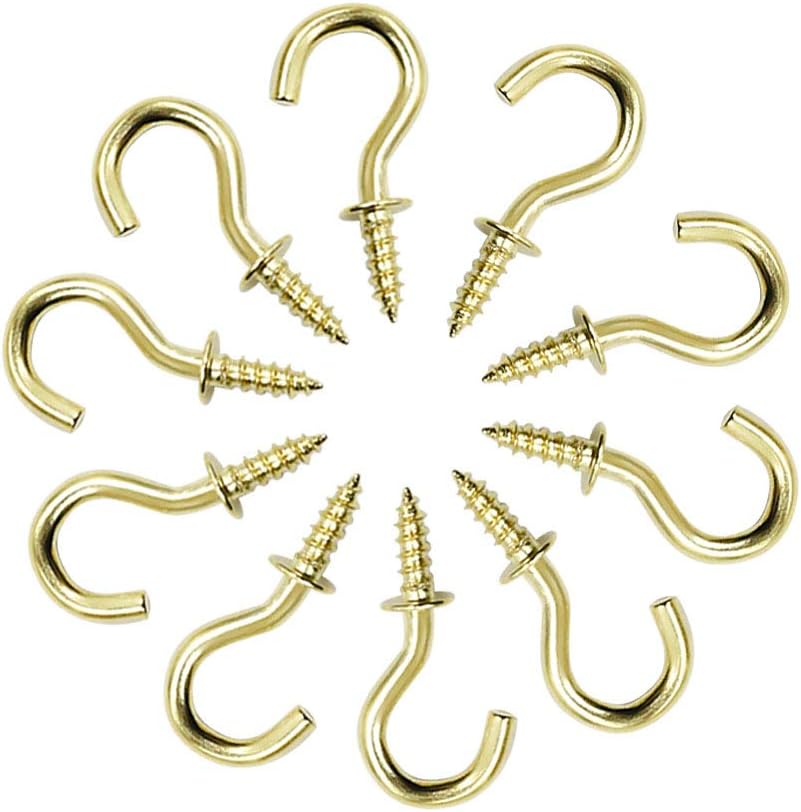 Biaungdo 100 Pcs 1/2" Ceiling Cups Hooks Screw Hooks Ceiling Cup Hooks Self-Tapping Screws Hooks Gold V1259-DP01-D-4