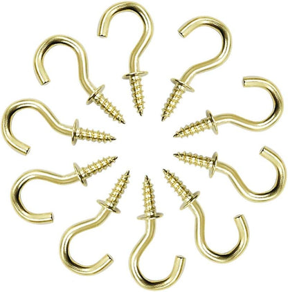 Biaungdo 100 Pcs 1/2" Ceiling Cups Hooks Screw Hooks Ceiling Cup Hooks Self-Tapping Screws Hooks Gold V1259-DP01-D-4