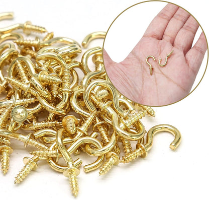 Biaungdo 100 Pcs 1/2" Ceiling Cups Hooks Screw Hooks Ceiling Cup Hooks Self-Tapping Screws Hooks Gold V1259-DP01-D-4