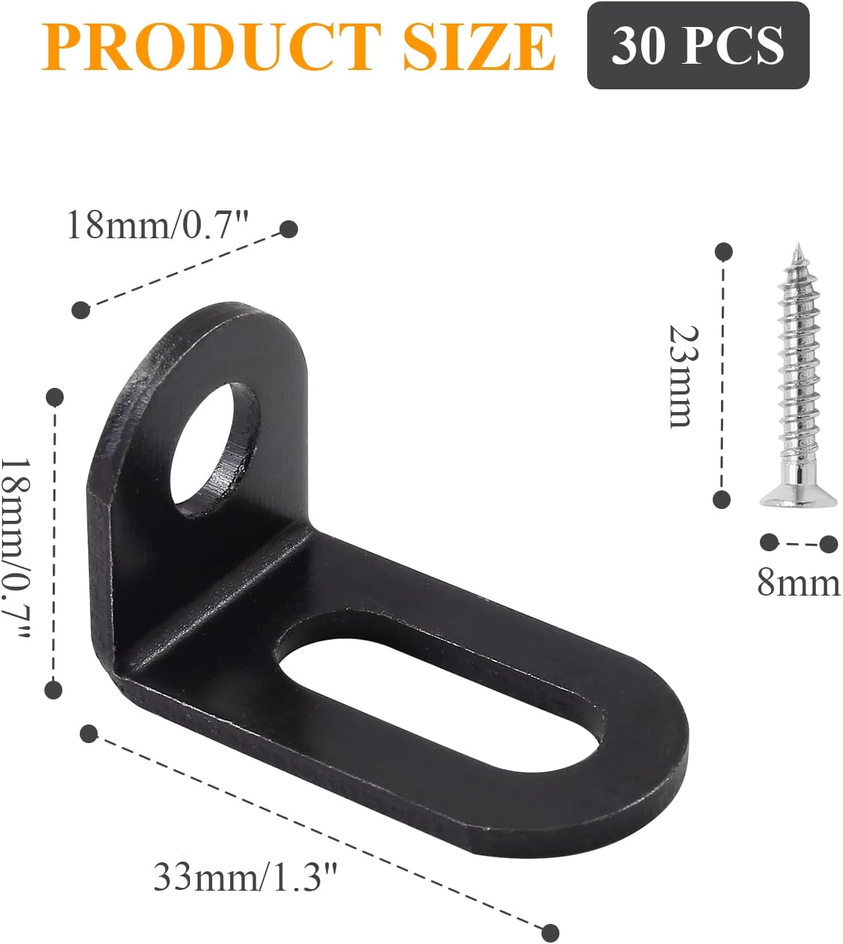Biaungdo 18x18x33mm/0.7"x0.7"x1.3" Adjustable Right Angle Brackets L-Shape Corner Brace Support Black- (30 V1259-DP01-D-40