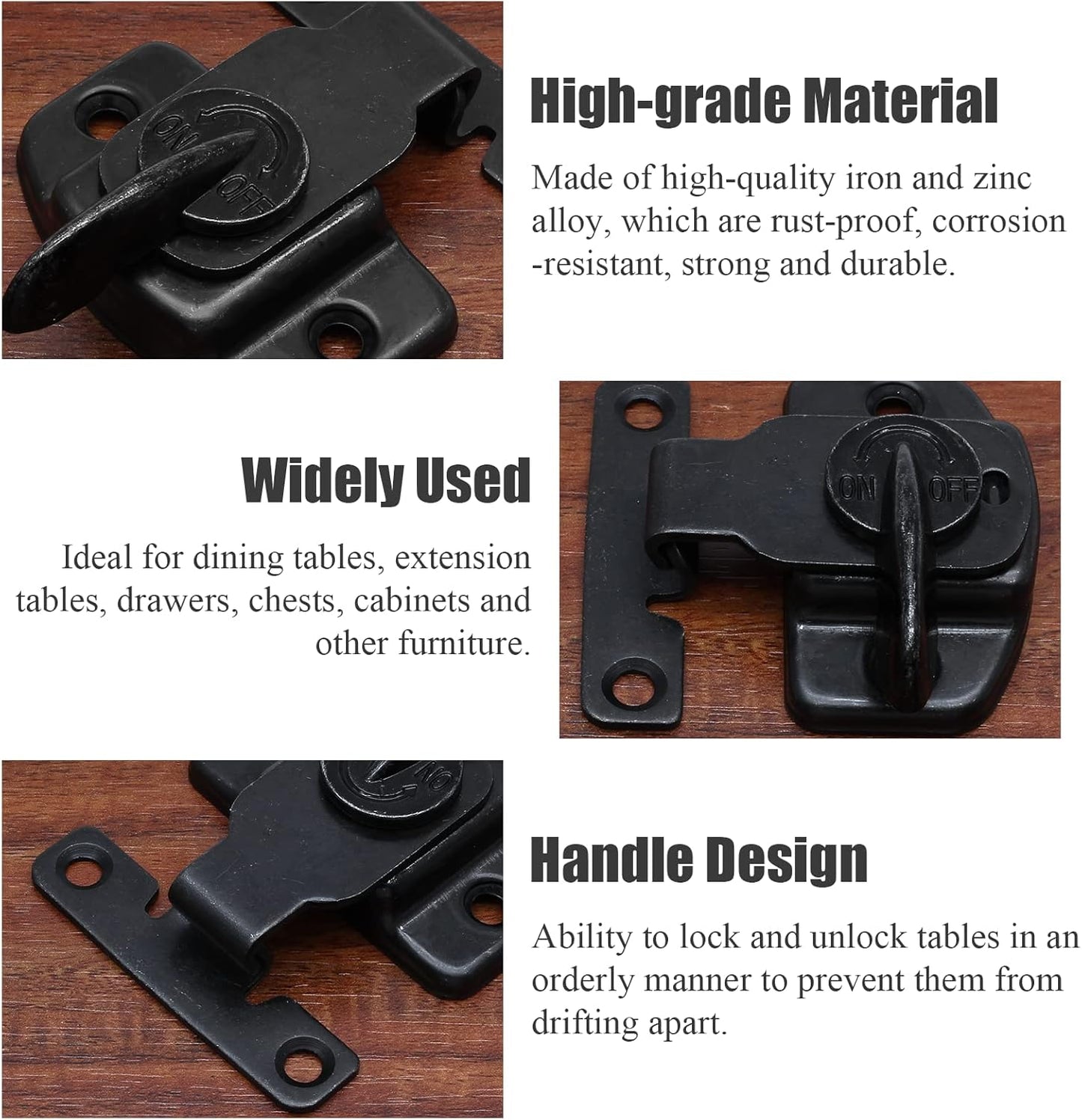 Biaungdo 4 Pieces Metal Dining Table Locks Dining Training Table Buckles Latches Table Connectors Leaf Latch V1259-DP01-D-43