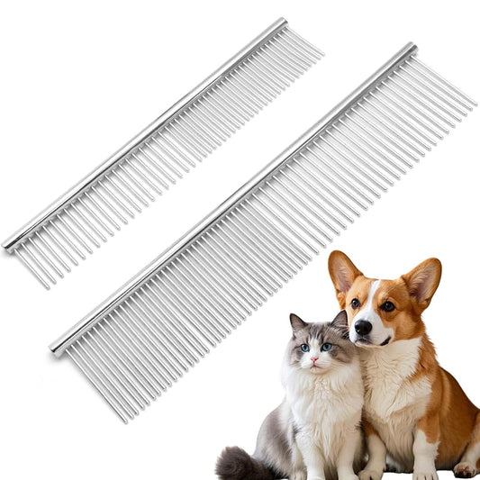 Biaungdo 2 Pcs Dog Grooming Combs Set, Metal Dog Comb for Removing Tangles and Knot, Cat Brush Grooming Tool V1259-DP01-D-44