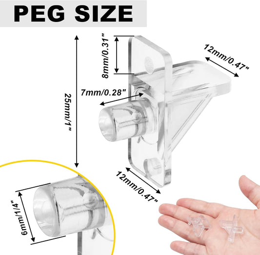 Biaungdo 25 Pcs Shelf Support Pegs, 1/4 Inch Clear Cabinet Shelf Pins Plastic Cabinet Shelf Pegs Clips for V1259-DP01-D-45