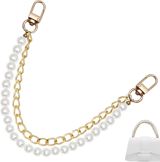 Biaungdo Pearl Purse Chain, Luxury Gold Handbag Straps Replacement, Pearl Bag Charm Chain Strap Short Purse V1259-DP01-D-56