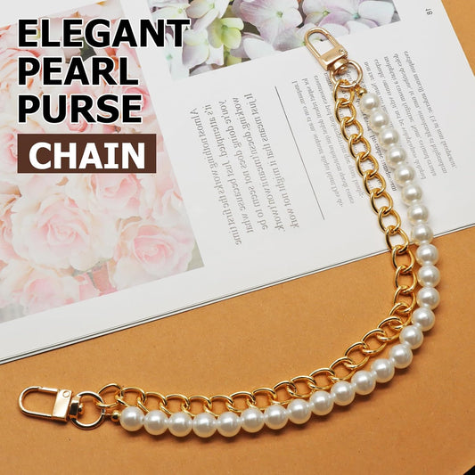 Biaungdo Pearl Purse Chain, Luxury Gold Handbag Straps Replacement, Pearl Bag Charm Chain Strap Short Purse V1259-DP01-D-56