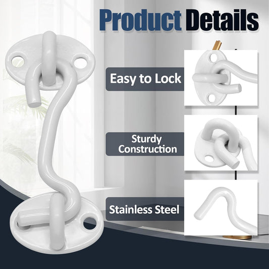 Biaungdo Heavy Duty Hook and Eye Latch, 3 Inch White Privacy Hook Barn Door Lock Easy Lock, Stainless Steel V1259-DP01-D-65