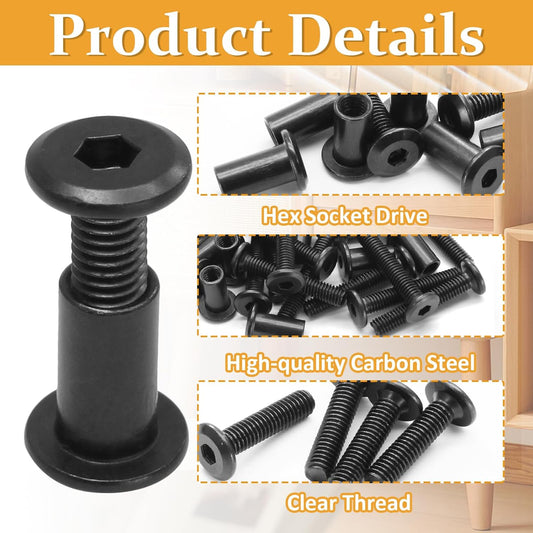 Biaungdo 15 Sets M6x16mm Hex Drive Socket Cap Bolt, Black Furniture Joint Connector Bolts Cap Nuts M6 Binding V1259-DP01-D-67