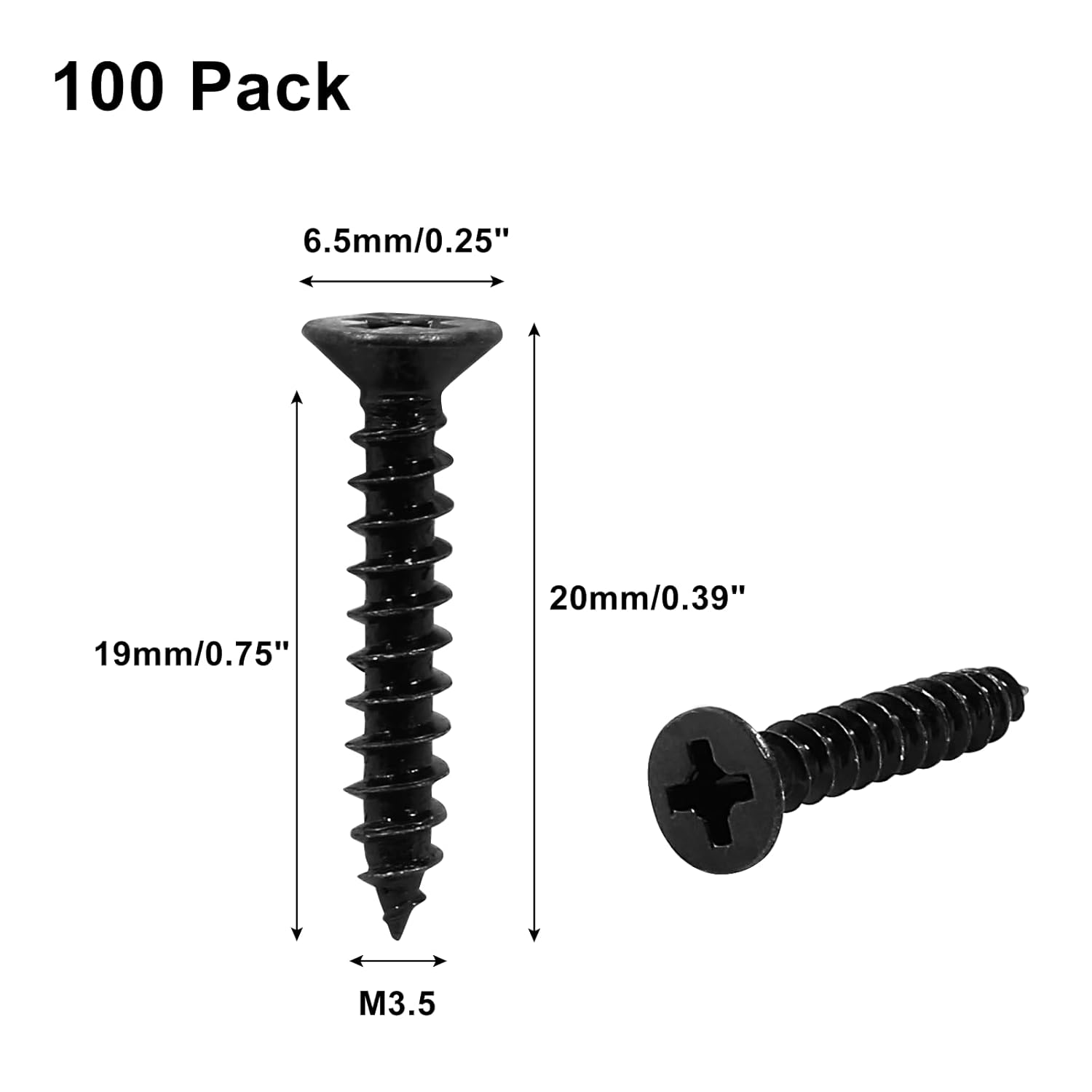 Biaungdo #6 X 3/4" Black Oxide Coated Carbon Steel Flat Head Phillips Wood Screw-(100 Pcs) V1259-DP01-D-73